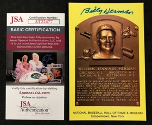 Billy Herman Signed HOF Plaque Postcard JSA AUTO MLB Chicago Cubs HOF '75 NICE! - Picture 1 of 4