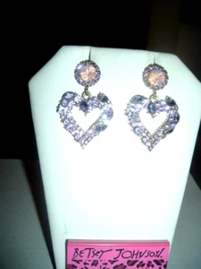 Pave Crystal PURPLE Open Dangling HEARTS Betsey Johnson Pierced EARRINGS-NWT - Picture 1 of 4