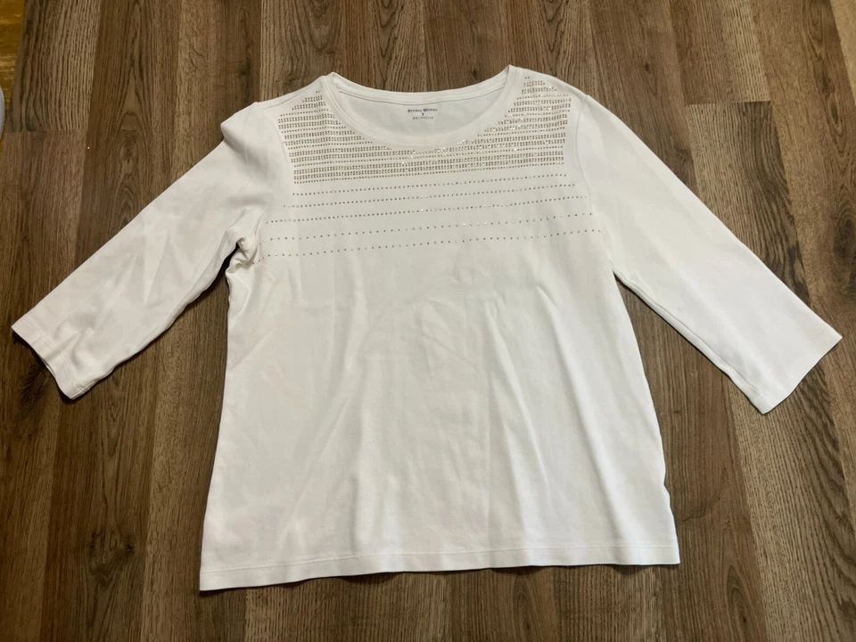 Studio Works Shirt, Women's Size Small, White, 3/4 Sleeve, Beads - Image 1 of 4