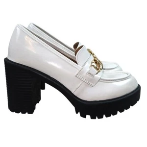 Steve Madden Nakos Plateauschuhe klobiger Absatz weiß Lackleder Lugg 6,5 - Bild 1 von 4