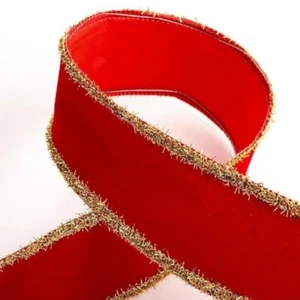 Wired Edge Ribbon 63mm Velvet Red Tinsel Christmas - Picture 1 of 1