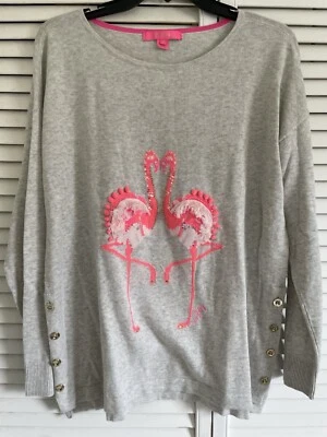 Suéter Lilly Pulitzer Caralynn cinza litorâneo flamingo intársia tamanho M - Imagem 1 de 4