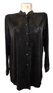 New SLINKY Brand Top Women's Size PL Black Gold Tunic Collar LS Button Shirt - Picture 1 of 7