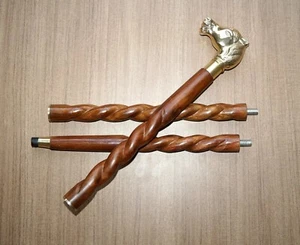 Victorian Brass Beautiful Golden Horse Head Handle Brown Twist Walking Cane Gift - Picture 1 of 5