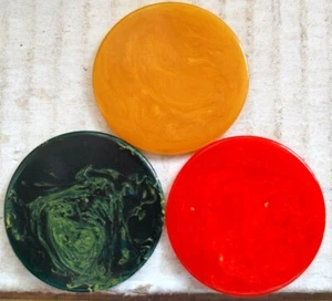 (3) FICHAS DE PÓQUER MARBLE SWIRL CATALIN - BUTTERSCOTH, ROJO, NEGRO/VERDE 1,45" {38} - Imagen 1 de 8