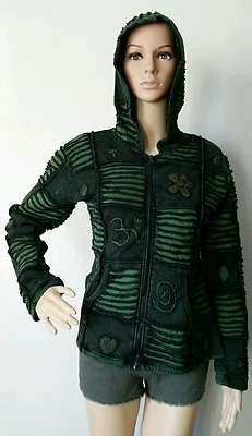 CHAQUETA POLAR ALGODÓN FJ3 NEPAL: Abrigo bohemio hippie floral costillas hechas a mano S  Foto 1 de 2