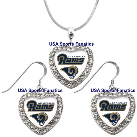 Los Angeles Rams 925 Necklace or Earrings or Set Team Heart With Rhinestones Cover