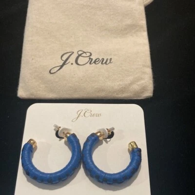NUEVOS J Crew Mujer Festivos y Elegantes Pendientes Aro Rafia Azul Real Nuevos con Etiquetas Foto 1 de 4