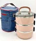 Stainless Steel Tiffin Three 3 Tier Stacking Lunch Box Set W/Bag Termos Para