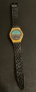 Rare Vintage 1987 Swatch Watch "Follow Me" GJ-101 Original Yellow Tested Works - Picture 1 of 3