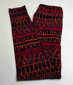 NEW LuLaRoe OS Leggings BLACK ORANGE PURPLE Colorful TRIBAL Line Aztec Chevron - Picture 1 of 4