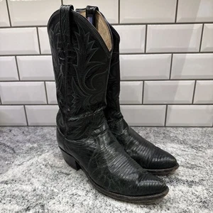 Dan Post Western Lizard Skin Boots Black Green Scroll Design Women 10 Men 8D - Picture 1 of 8