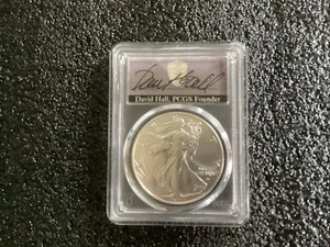 2023 DAVID HALL SIGNED AMERICAN SILVER EAGLE 1 OZ PCGS MS 70 FIRST STRIKE - Imagen 1 de 2