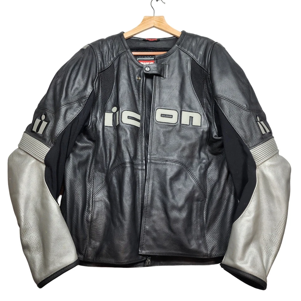 Chaqueta de cuero ICON Overlord forrada y blindada para motocicleta talla 3XL Foto 1 de 4