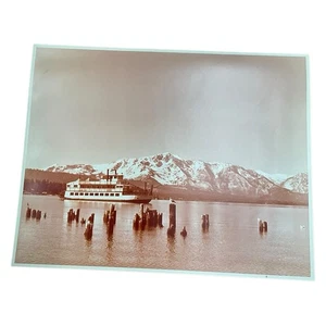 Vintage Lake Photo Sternwheel Paddleboat With Mountains Possibly Lake Tahoe - Picture 1 of 7