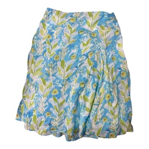 Sigrid Olsen Blue Yellow Floral 100% Silk Lined Zip Flare Midi Skirt.Women.Sz 8P - Picture 1 of 8