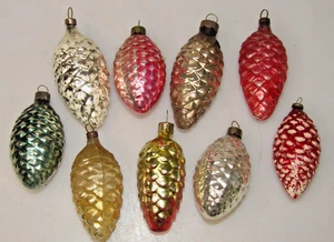Lot Vintage Glas verschiedene TANNENZAPFEN geprägt Weihnachtsschmuck German Corning Japa - Bild 1 von 9