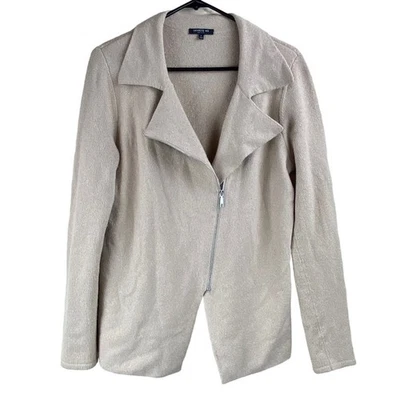 Chaqueta Suéter Lafayette 148 Asimétrica Cremallera Lana Talla L Tostado/Dorado Metálico Foto 1 de 4
