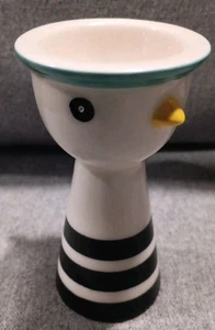 Linda taza de huevo estilo IKEA Memphis pollo cerámica blanco y negro rayas 4" de alto - Imagen 1 de 7
