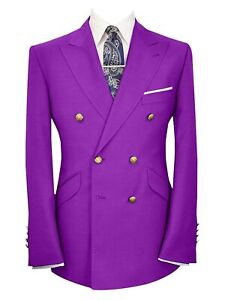 Men's Blazer Slim Fit Suit Double Breasted Prom Peak Lapel Tuxedo Double Vents