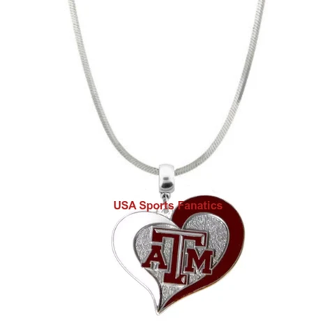 NCAA Texas A&M Aggies Heart Swirl Logo Pendant Necklace On A 925 Snake Chain Cover