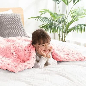 Clootess Chunky Knit Blanket Knitted Throw Crochet Chenille Yarn Woven For Bed - Picture 1 of 7