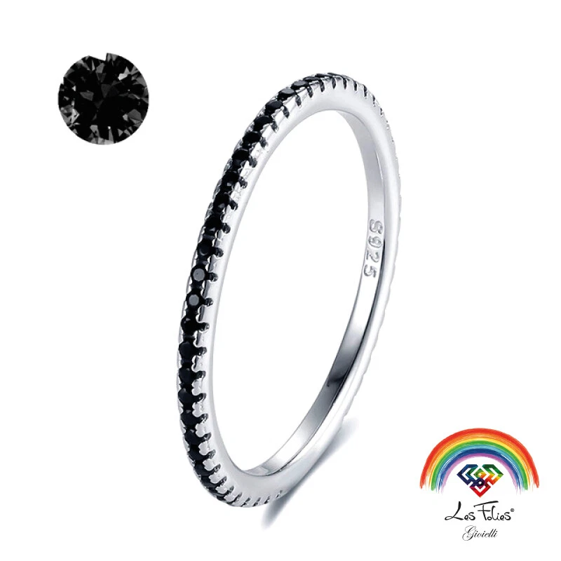 Anello Veretta Girodito Nero in argento 925 rodiato - Rainbow Collection - Immagine 1 di 4