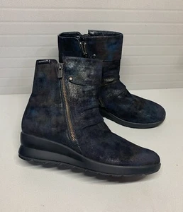 Mephisto AIR -JET Double Side Zip SHIMMER Leather Suede Ankle Booties Size 8 - Picture 1 of 12
