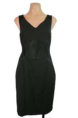 Sexy Vestido Negro Elastizado Bordado Cintura Sin Mangas LBD Caché Talla 4 y2k Foto 1 de 4