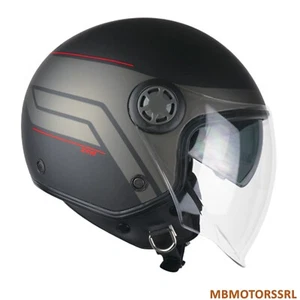 CASCO MOTO SCOOTER SKAP DEMI JET ZEN MONO NERO ROSSO OPACO DOPPIA VISIERA - Imagen 1 de 3