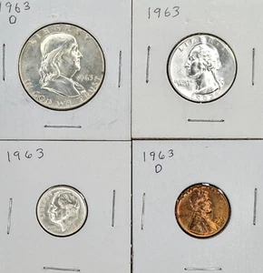 Lote de cuatro monedas 1963 - medio cuarto de centavo de plata centavo Lincoln hermoso alto grado - Imagen 1 de 2