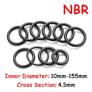 O Rings Oil Resistant Seals NBR Nitrile Rubber Cross Section 4.5mm,ID 10mm-155mm - Picture 1 of 5