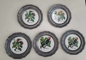 Set of 5 Vintage Zierteller Pewter Coasters small plaques Grape Varieties - Bild 1 von 7