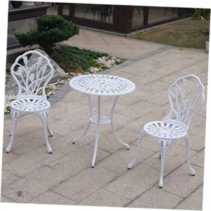 KAI LI Patio Bistro Sets 3 Piece cast Aluminum Patio Furniture tulips-white - Picture 1 of 8
