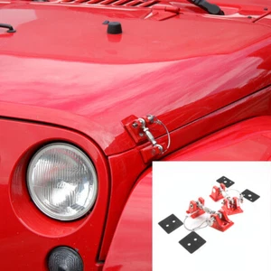 2PCS Red Front Steel Hood Latch Lock Kit Replacement For Jeep Wrangler JK 07-17 - Picture 1 of 12