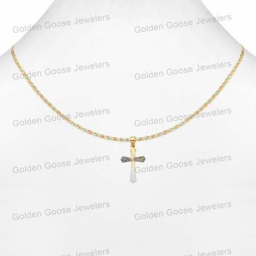 Ciondolo Charm Religioso Croce Oro 14KT Tricolore Religioso Catena Valentino