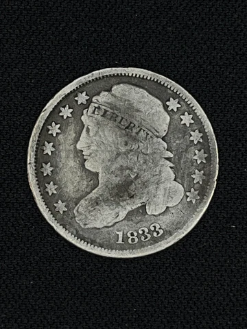 1833 Capped Bust Dime Silver 10C - VG Detail - Nice Rare Coin Cover