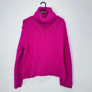 Vibrante Caliente Rosa Grueso Tejido Cuello Alto Suéter Invierno Acogedor Cómodo De Gran Tamaño S - Imagen 1 de 8