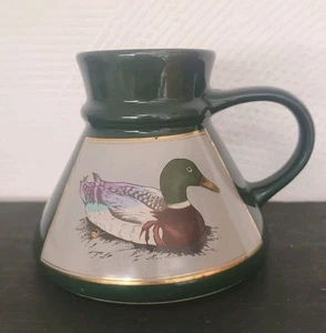 Otagiri No Spill Mug Cup Mallard Duck Dark Green With Gold Trim Made in Japan - Picture 1 of 8