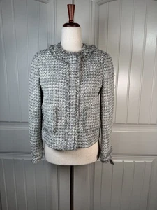 J Crew Jacket Womens 6 Tweed Boucle Fringe Moto Zip Pockets Lined Wool Blend - Picture 1 of 12