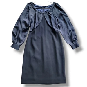 Elie Tahari Black Silk Satin Dress Long Sleeves Shift Business Casual Dress US 4 - Picture 1 of 11