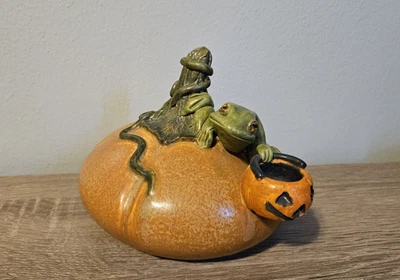 Ephraim Faience Pottery Pot of the Week Hoppy Hallows Frog Halloween Pumpkin - Image 1 of 4