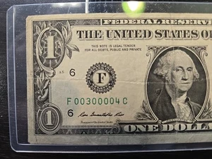 Fancy Six Of A Kind 0s  One 3 And One 4 Dollar Note Serial#00300004 - Picture 1 of 4