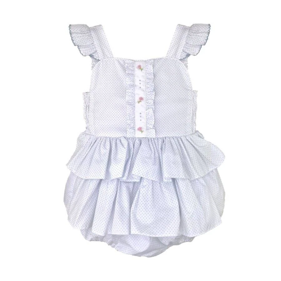 Petit Ami Blue Dot Angel Wing Bubble w/Embroidered Center Panel  3 6 9 Months - Image 1 of 1