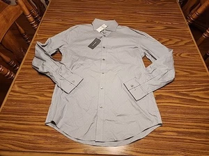 NWT $69.50 Michael Kors Slim Fit Dress Shirt Mens 15.5 32/33 Grey Slate Pattern - Picture 1 of 6
