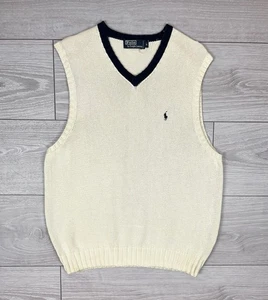 Polo Ralph Lauren Vintage 90s Weiß Strick Baumwolle Weste Pullover Herren M Größe - Bild 1 von 7