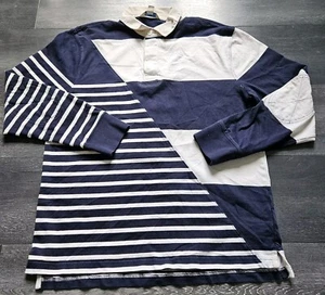 J Crew Rugby Polo Shirt Men L White Blue Striped Colorblock Preppy Knit Goods - Picture 1 of 9