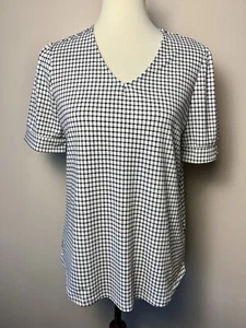 Adrianna Papell Women’s Size MEDIUM Black and White Check Blouse Puffed Sleeve - Picture 1 of 10