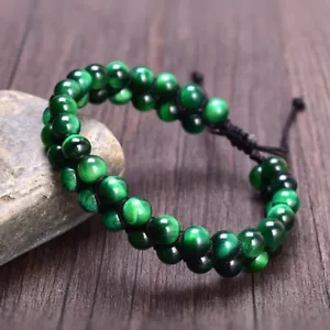 Green Tiger Eye Gemstone Beaded Handmade Healing Protection Women Men Bracelet - Picture 1 of 3