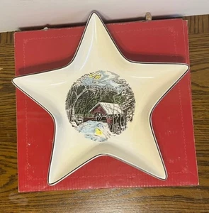 Johnson Bros Friendly Village 10 1/4" Star Candy Dish Covered Bridge NIB - Picture 1 of 6